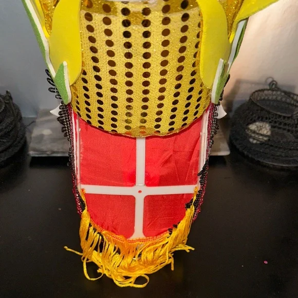 Colorful Yellow Dragon Head 🐲 Halloween Costume with Fringe - Picture 7 of 15